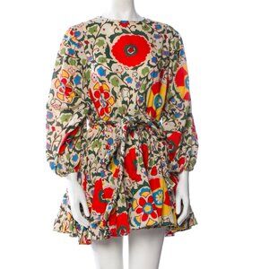 RHODE Resort Ella Dress Floral Print Mini Dress Tie Waist Size S
